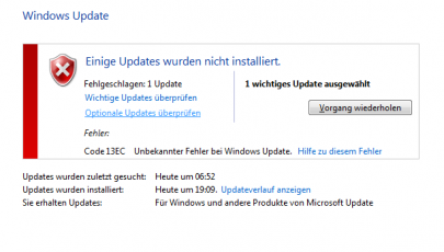 Code 13EC Unbekannter Fehler bei Windows Update